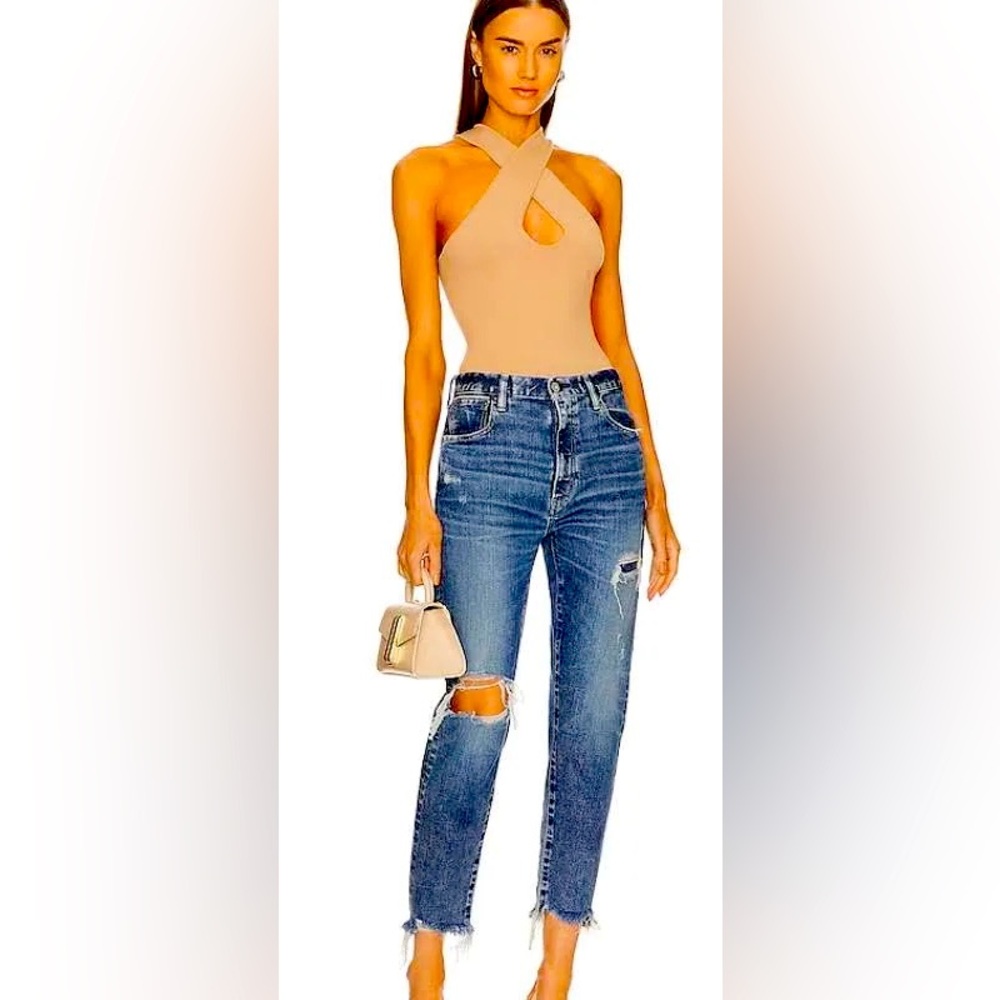 Moussey Vintage Distressed High Rise Straight Jeans